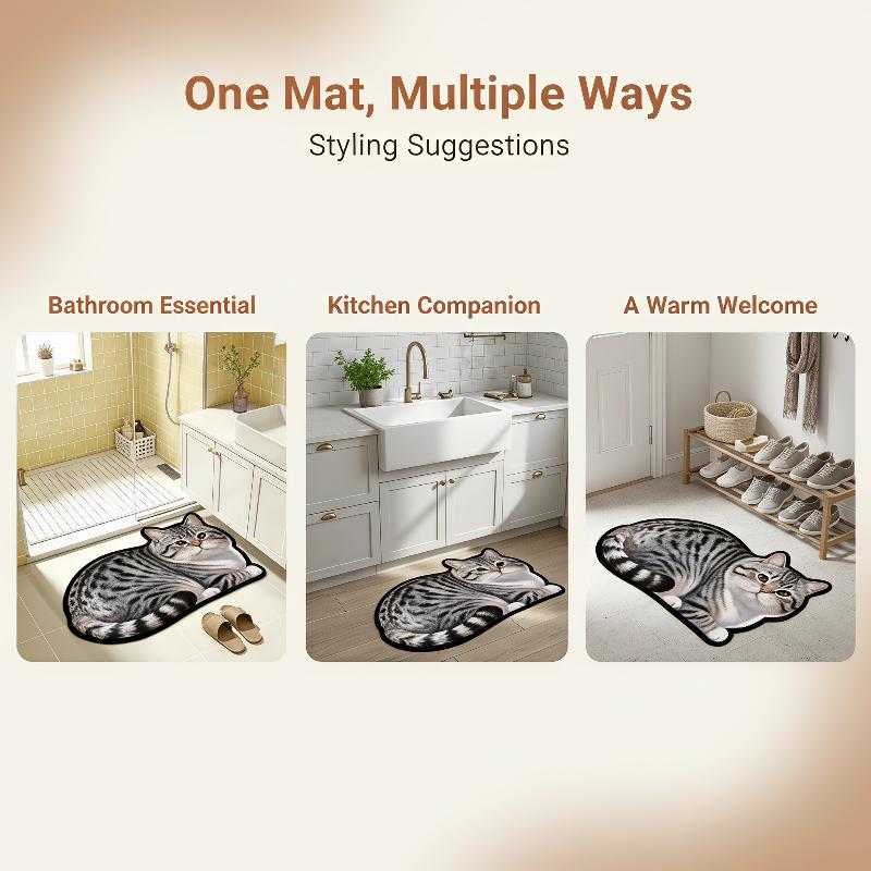 Home Bathroom Decor Ideas - แผ่นรองอาบน้ำไดอะตอมไมต์ ลายแมวน่ารัก กันลื่น ซึมซับน้ำได้ดี แห้งเร็ว สำหรับตกแต่งห้องน้ำในบ้าน