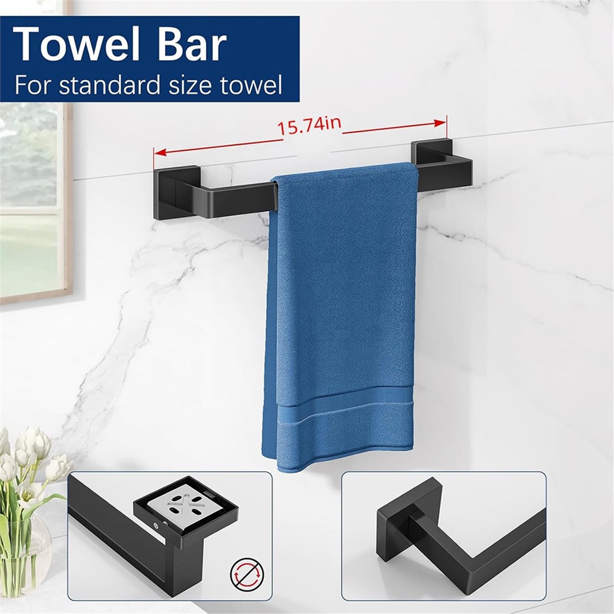 Home Hardware Bathroom Accessories - ชุดอุปกรณ์ห้องน้ำ 5 ชิ้น ชุดราวแขวนผ้าขนหนูติดผนังห้องน้ำ สแตนเลสสีดำ ชุดราวแขวนผ้าขนหนู