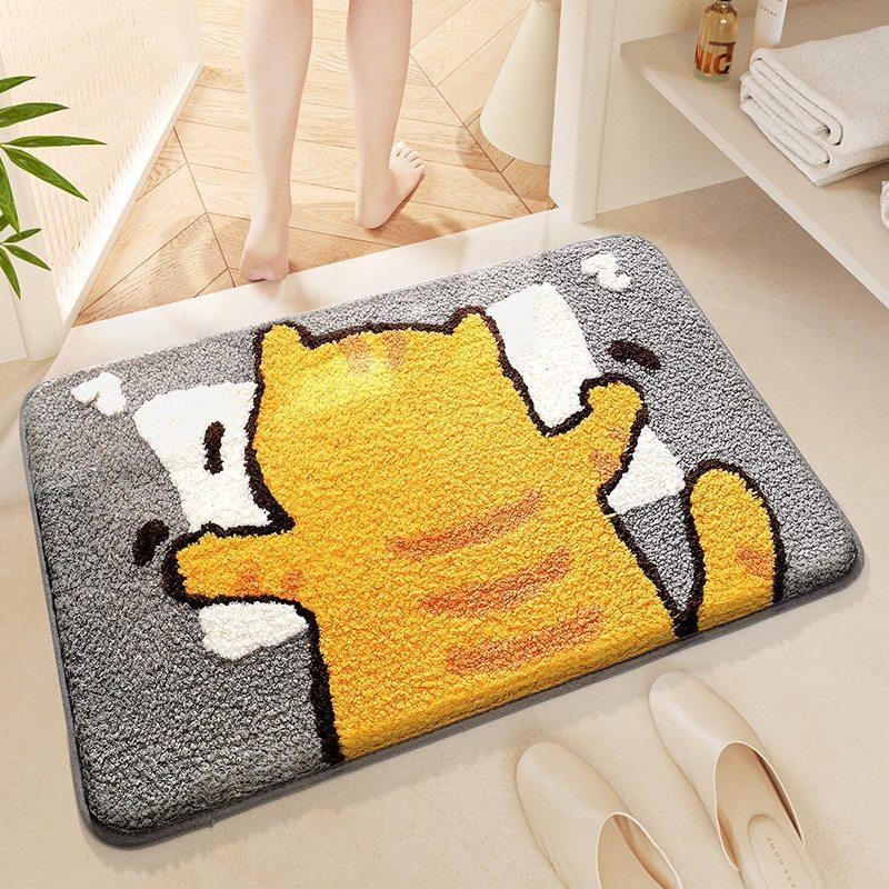 Jet Home Bathroom Mats - พรมเช็ดเท้าลายแมวน่ารัก นุ่ม ซับน้ำได้ดี พื้นกันลื่น สำหรับคนรักแมว ใช้ในห้องอาบน้ำ