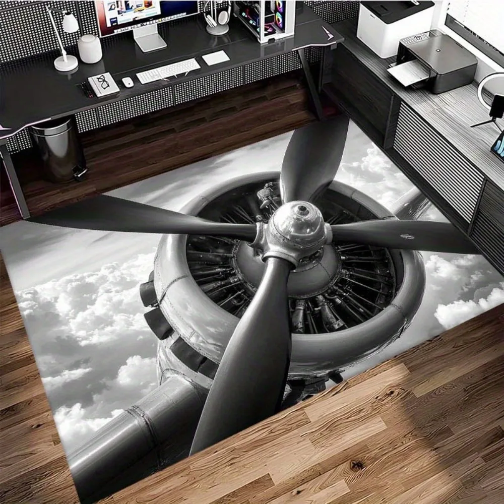 Jet Home Bathroom Mats - พรมปูพื้นลายเครื่องยนต์เจ็ตที่ได้แรงบันดาลใจจากอุตสาหกรรมการบิน ป้องกันการลื่น รูปทรงสี่เหลี่ยมผืนผ้า ขนาดใหญ่ เหมาะสำหรับตกแต่งห้องนั่งเล่นหรือห้องน้ำ