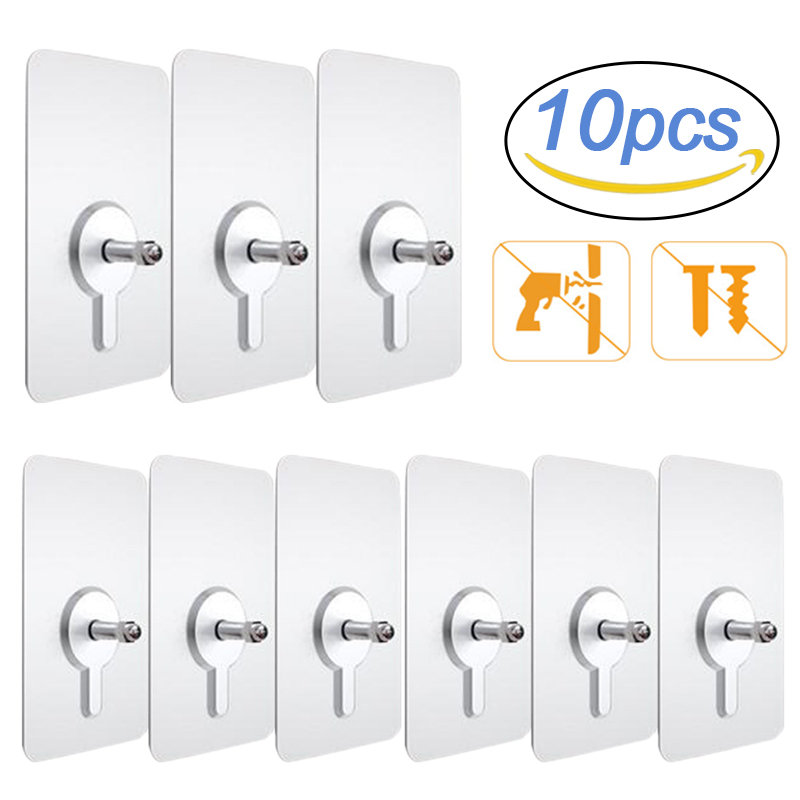 Robe Hook Adhesive - 10 ชิ้นชั้นวางกาวตะขอติดผนัง Clear ตู้เสื้อผ้าตู้ชั้นวางหมุดแขวนผนังห้องครัวห้องน้ําสกรูตะขอแขวน