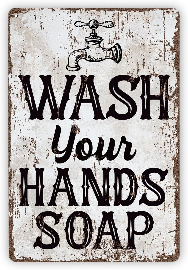 Home Bathroom Signs - ป้ายโลหะสไตล์วินเทจ, ป้ายห้องน้ำ, ของตกแต่งห้องน้ำ, ของตกแต่งห้องครัว, ป้ายตกแต่งบ้านสไตล์ชนบท, ของตกแต่งสบู่ล้างมือ,