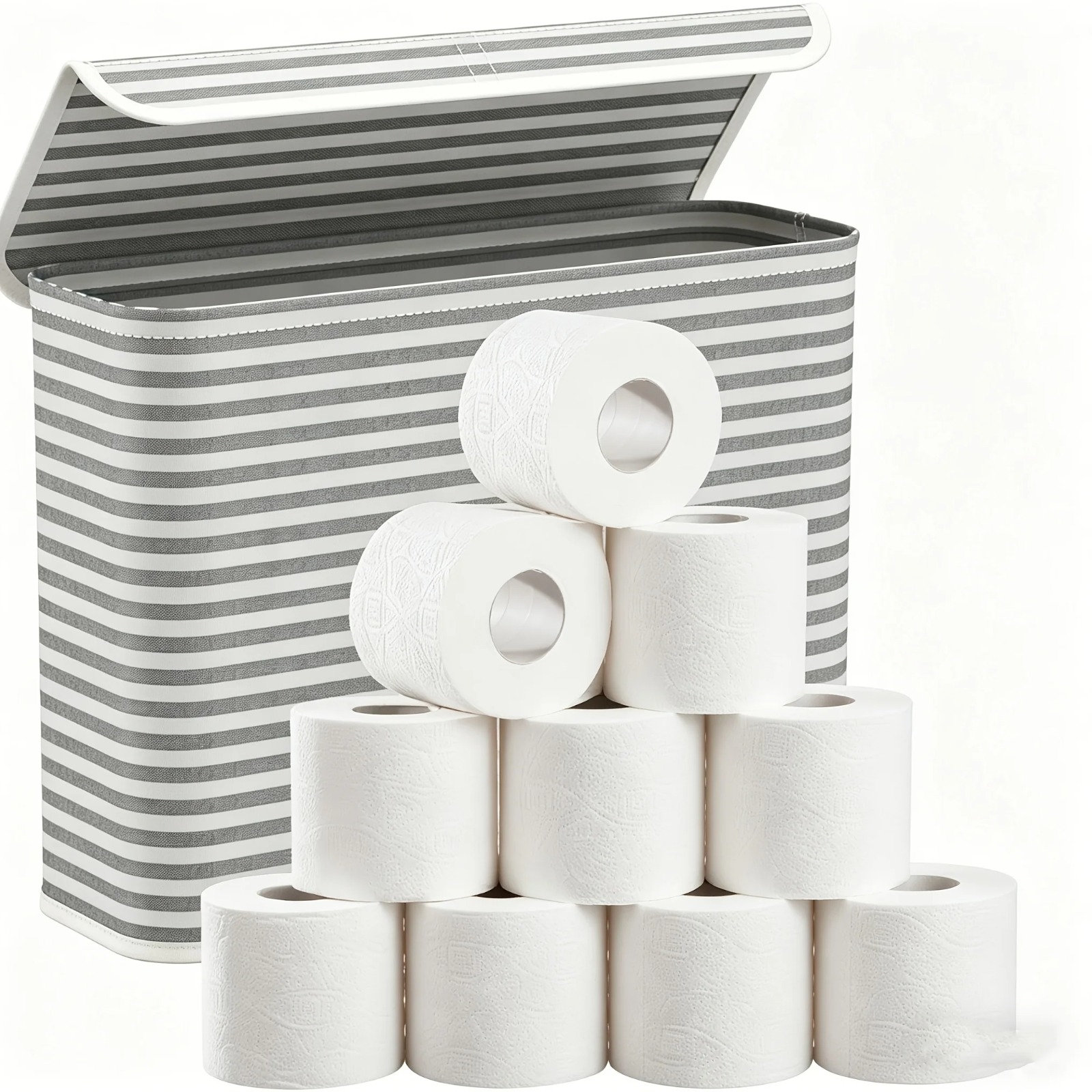 Home Bathroom Paper Towels - ตะกร้าเก็บของในห้องน้ำ ที่ใส่กระดาษชำระ กล่องผ้าพับได้พร้อมฝาปิด ความจุขนาดใหญ่ สำหรับเก็บผ้าขนหนู อุปกรณ์อาบน้ำ
