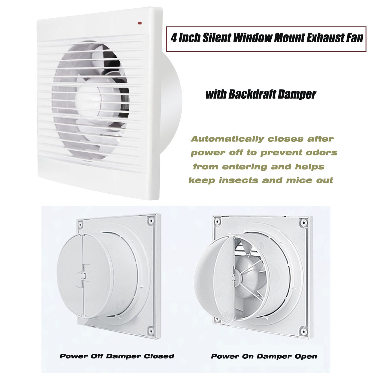 Home Bathroom Ventilation - พัดลมดูดอากาศแบบติดหน้าต่างขนาด 4 นิ้ว เงียบ พร้อมตัวกันลมย้อนกลับ สำหรับห้องน้ำ