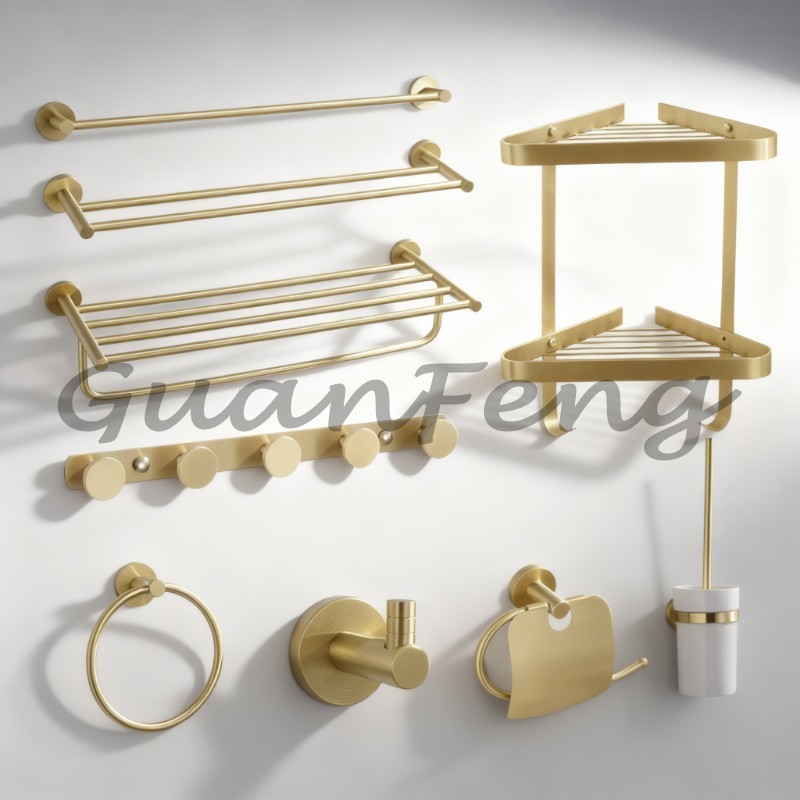 Home Hardware Bathroom Accessories - ชุดอุปกรณ์ห้องน้ำ 9 ชิ้น หรูหรา สีทองปัดเงา ติดผนัง