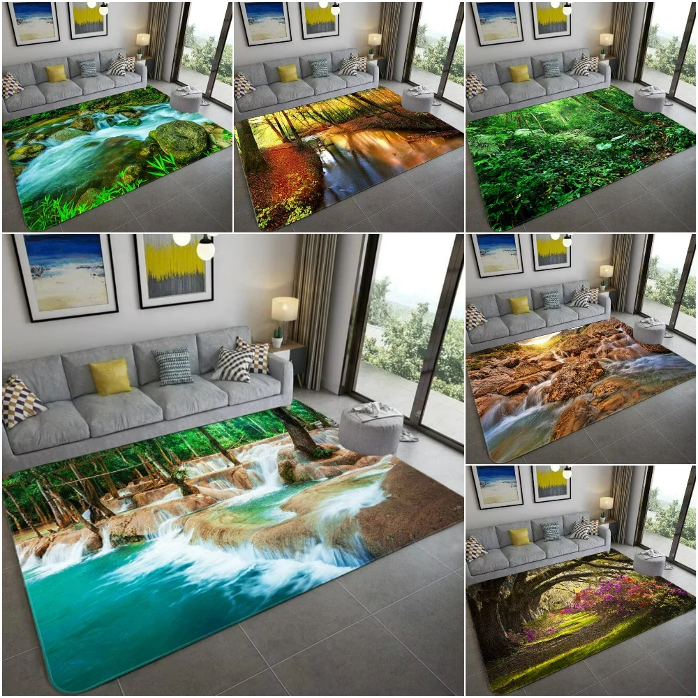 Home Bathroom Decor Ideas - ธรรมชาติแรงบันดาลใจ 3D ทิวทัศน์พรมพรมนุ่มสําหรับห้องนั่งเล่นห้องนอนเด็ก NonSlip แผ่นปูพื้นเป็นมิตรกับสิ่งแวดล้อมตกแต่งบ้านไอเดียของขวัญ