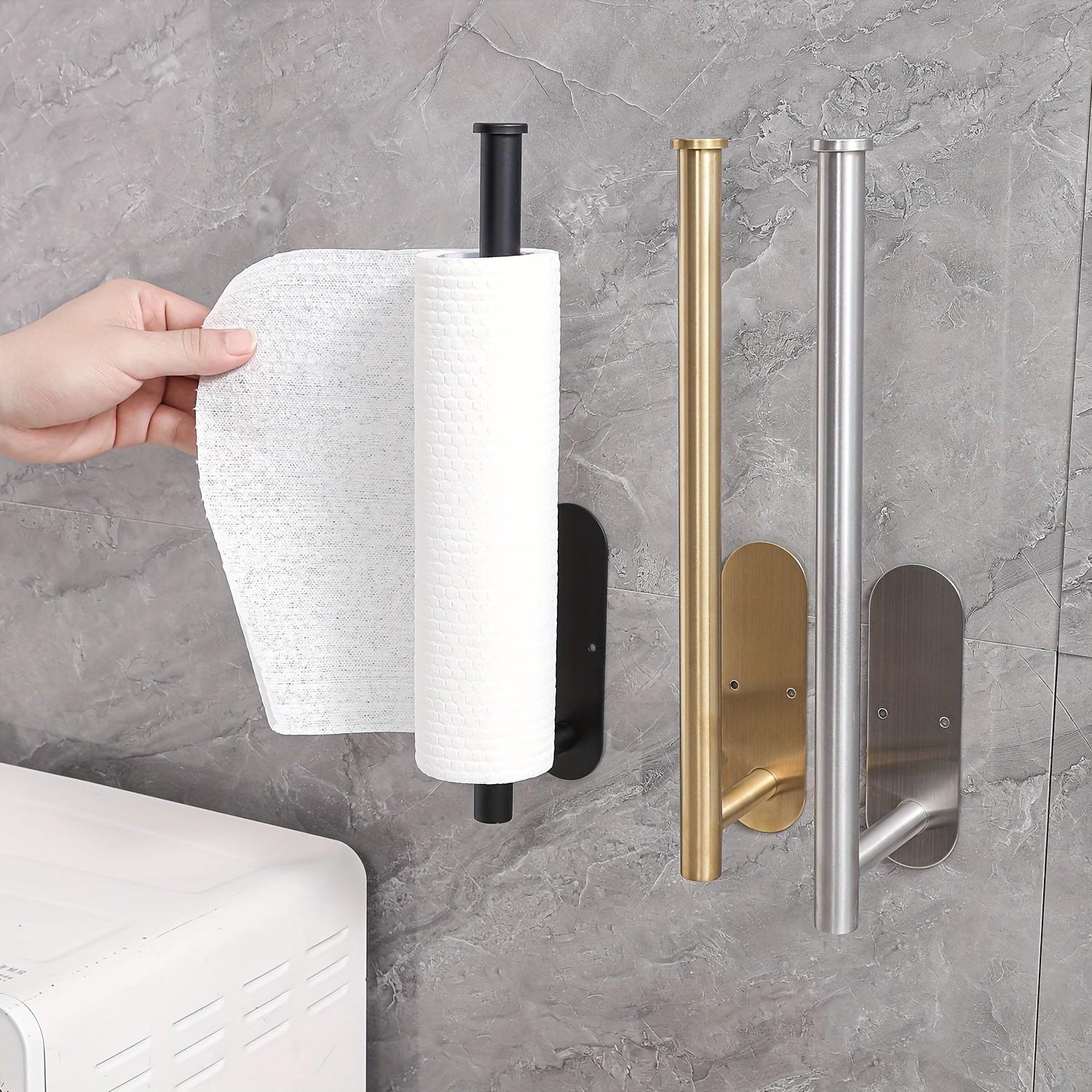 Home Bathroom Paper Towels - ราวแขวนผ้าเช็ดตัวติดผนังสแตนเลสแบบมินิมอล ที่วางกระดาษเช็ดมือใต้ตู้ ประหยัดพื้นที่ ไม่ต้องเจาะ ติดตั้งง่ายด้วยกาวในตัว สำหรับห้องน้ำและห้องครัว