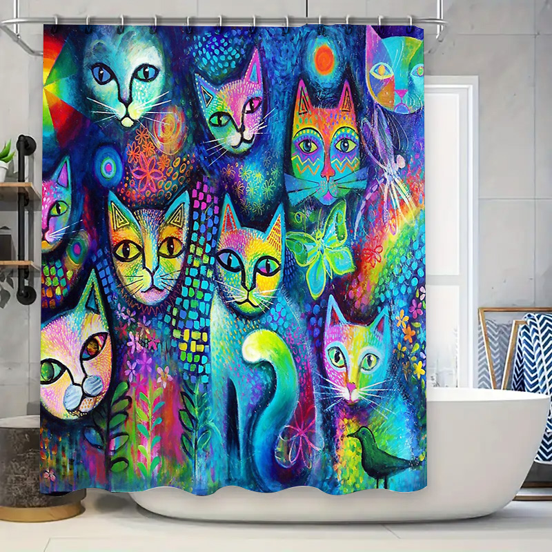 Home Bathroom Decor Ideas - ม่านอาบน้ำลายแมว ของตกแต่งสำหรับคนรักสัตว์ ชุดห้องน้ำทันสมัย ผ้ากันน้ำลายวินเทจ ของตกแต่งบ้าน ไอเดียของขวัญ