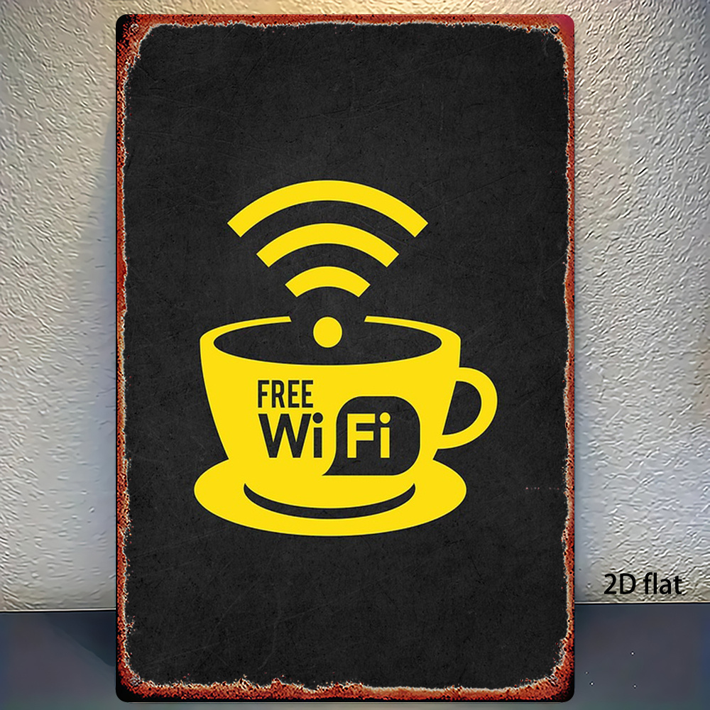 Home Bathroom Decor Ideas - ป้ายโลหะวินเทจ 2 มิติ, ป้ายโซน WiFi สำหรับห้องน้ำ,