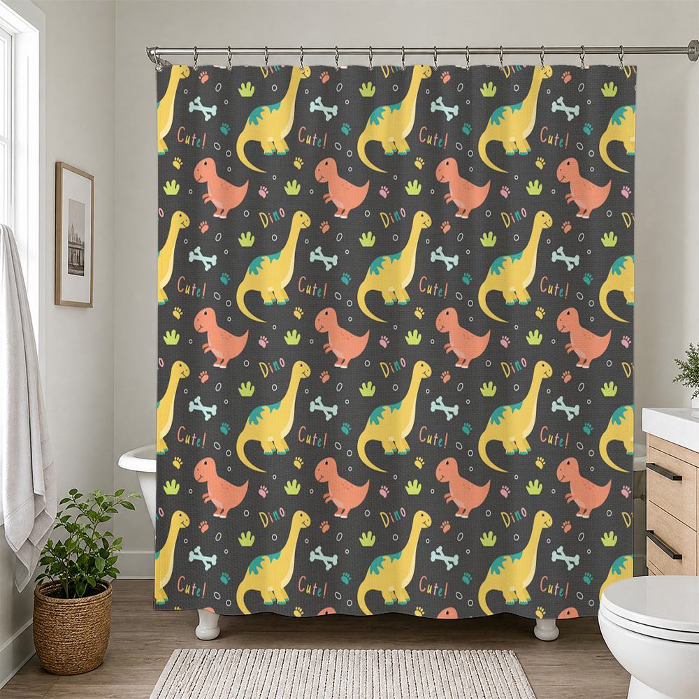 Home Bathroom Decor Ideas - ม่านอาบน้ำกันน้ำลายไดโนเสาร์น่ารัก ตกแต่งห้องน้ำ ลายป่า สำหรับห้องน้ำเด็ก ของขวัญสำหรับเด็ก
