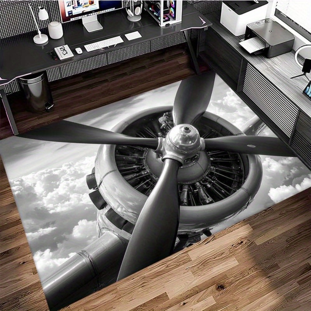 Jet Home Bathroom Mats - พรมปูพื้นลายใบพัดเครื่องบิน แรงบันดาลใจจากอุตสาหกรรมการบิน พรมปูพื้นทรงสี่เหลี่ยมขนาดใหญ่กันลื่น พรมตกแต่งสำหรับห้องนั่งเล่นและห้องน้ำ