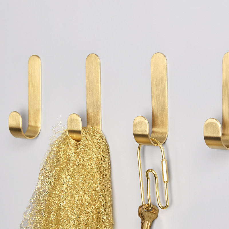 Robe Hook Adhesive - 1-5pcs ตะขอผนังทองเหลืองเจาะตะขอฟรีผนังประตูตะขอกุญแจห้องน้ํา Robe ผ้าเช็ดตัว Rack เสื้อผ้า