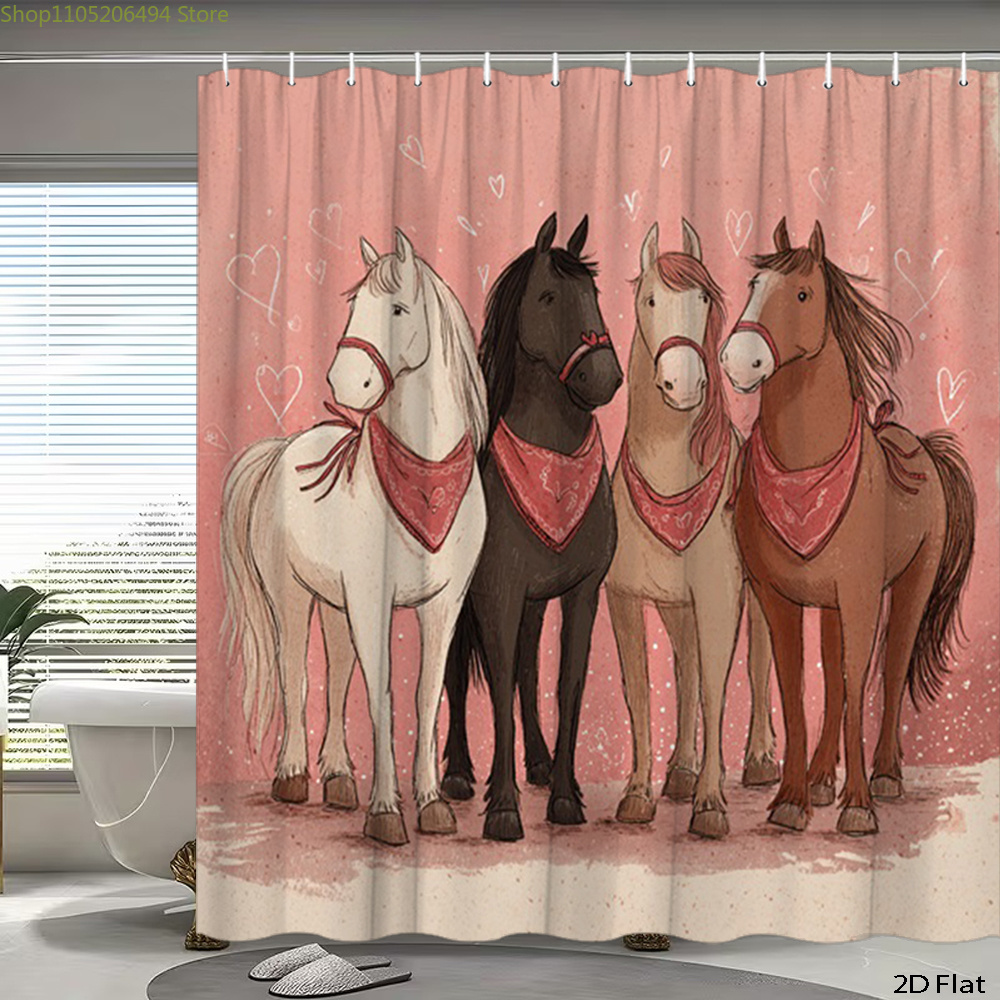 Home Bathroom Decor Ideas - ม่านอาบน้ำลายม้าน่ารัก ลายการ์ตูนสัตว์ กันน้ำ สำหรับตกแต่งบ้าน ไอเดียห้องน้ำแสนอบอุ่น มีหลายขนาด