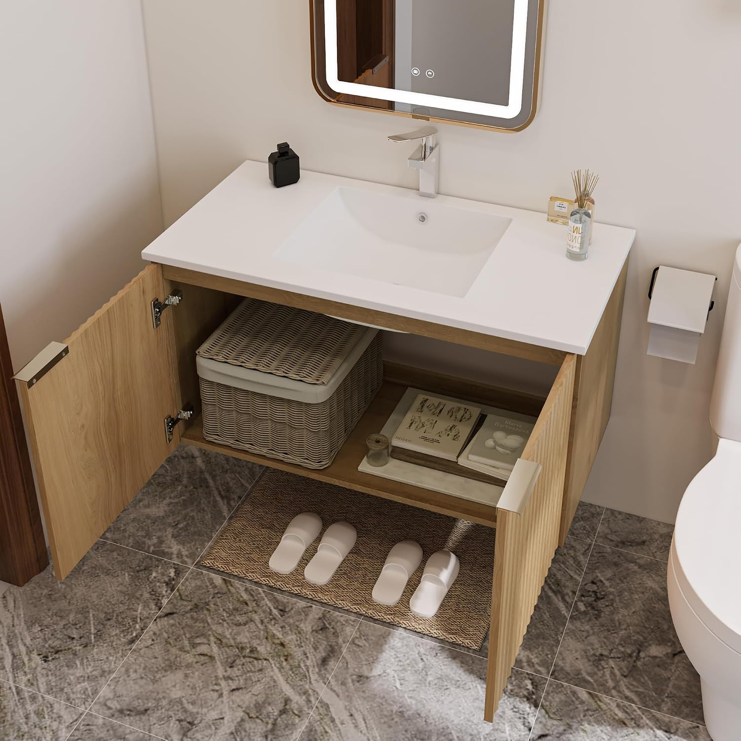 ตู้ห้องน้ำแบบลอยตัวทันสมัยพร้อ - Home Design Bathroom บทวิจารณ์และราคา