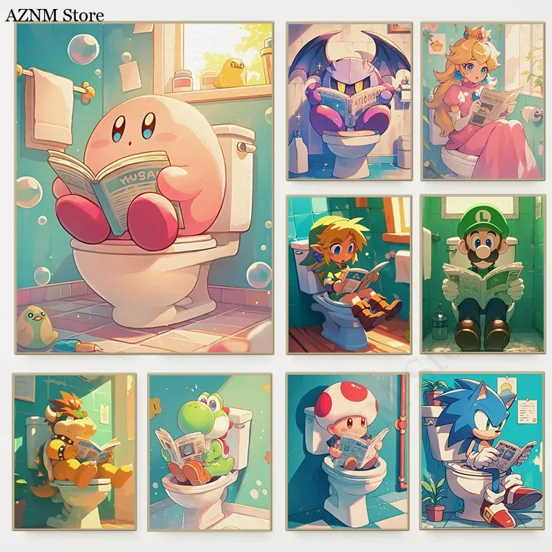 โปสเตอร์วิดีโอเกมการ์ตูนห้องน้ - Home Design Bathroom บทวิจารณ์และราคา