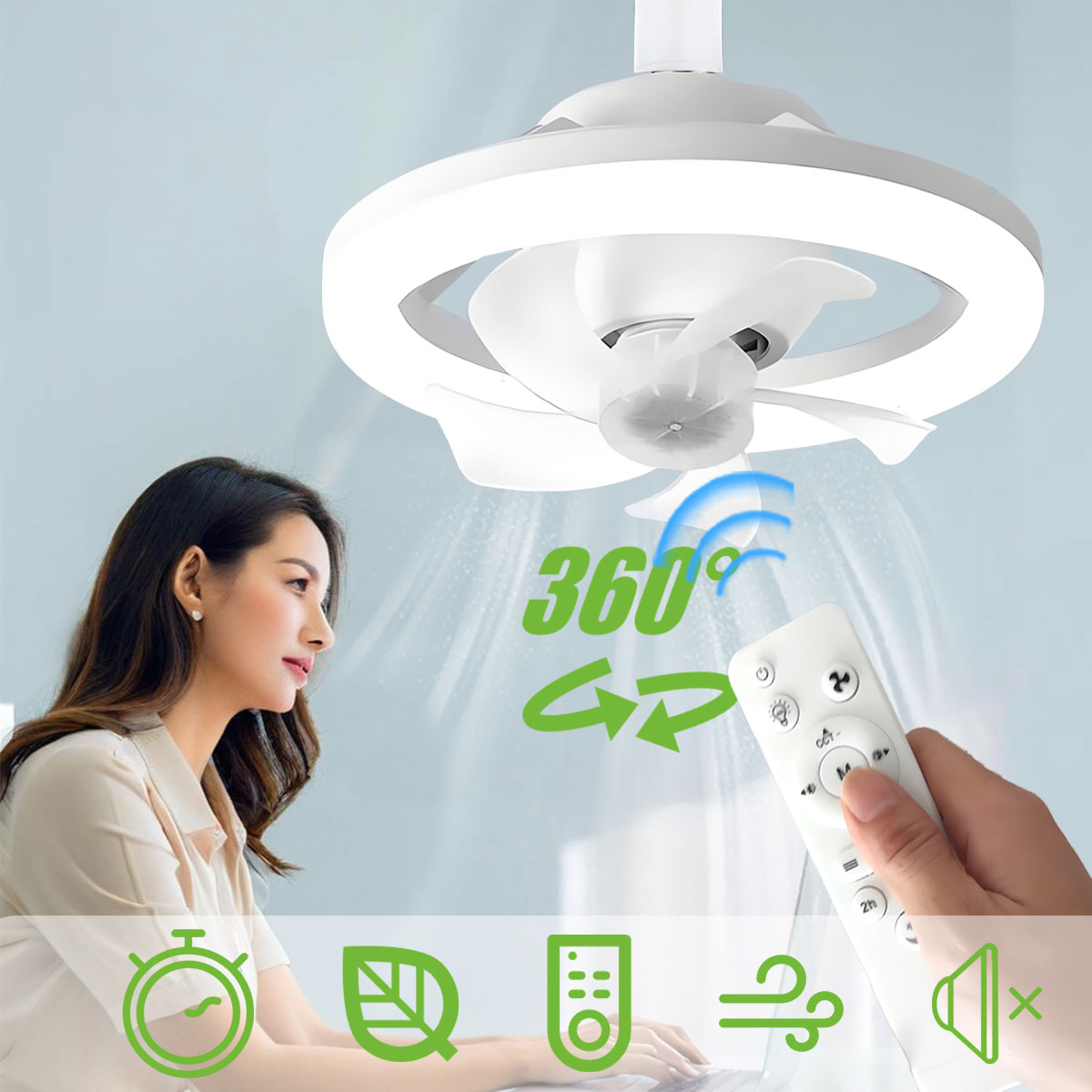 360 ° หมุน E27 เพดานพัดลมหลอดไ - Home Bathroom Ventilation บทวิจารณ์และราคา
