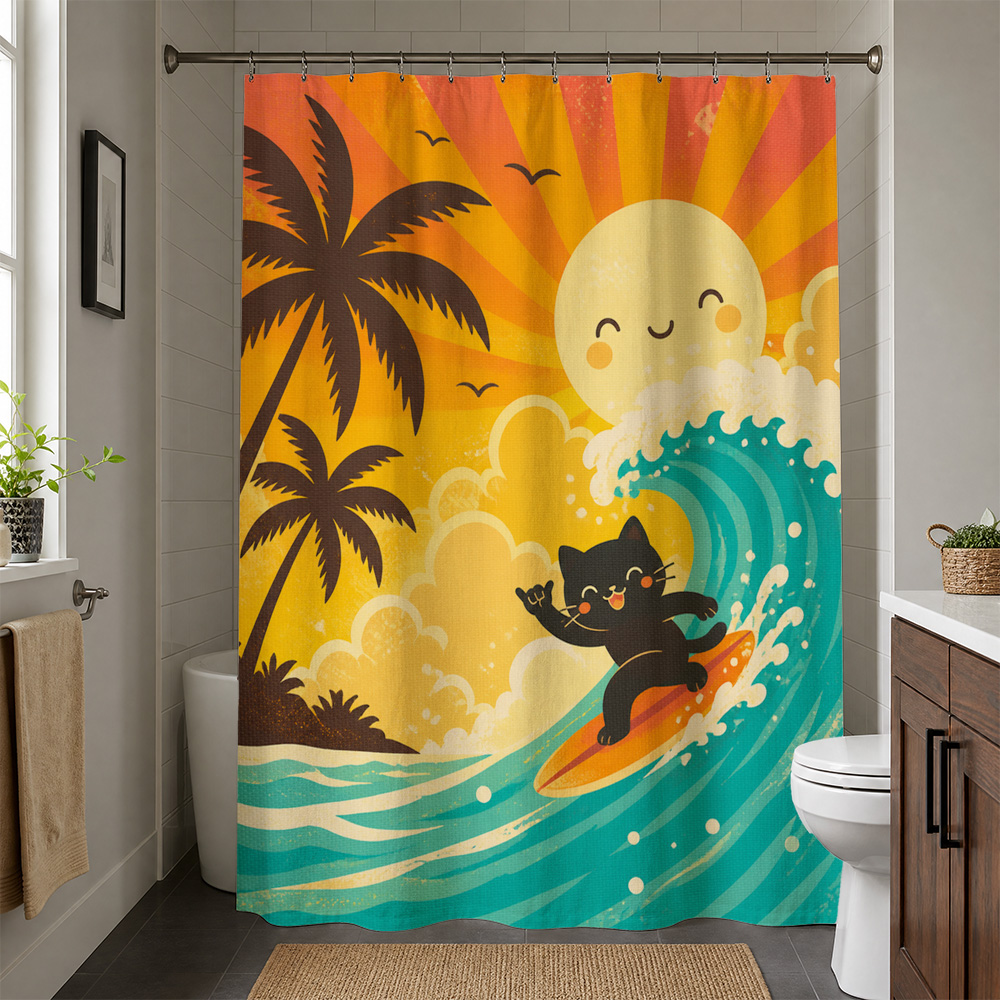 ม่านอาบน้ำลายพระอาทิตย์ตกทรอปิ - Home Bathroom Decor Ideas บทวิจารณ์และราคา