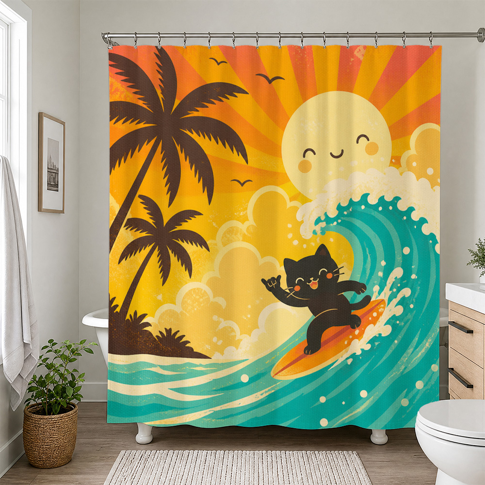 ม่านอาบน้ำลายพระอาทิตย์ตกทรอปิ - Home Bathroom Decor Ideas บทวิจารณ์และราคา
