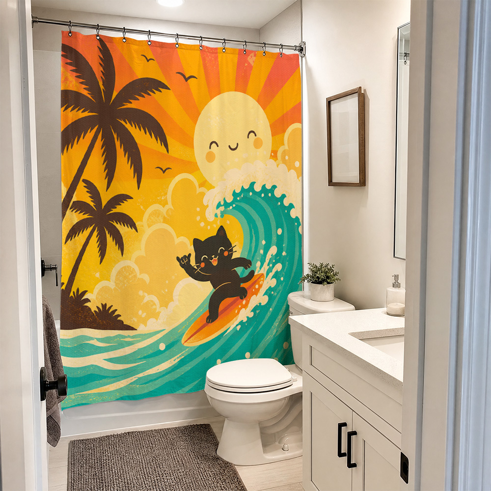 ม่านอาบน้ำลายพระอาทิตย์ตกทรอปิ - Home Bathroom Decor Ideas บทวิจารณ์และราคา