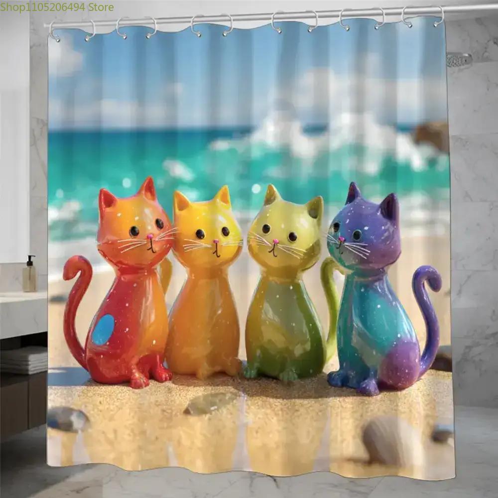 ม่านอาบน้ำลายแมวสีรุ้งหลากสีสั - Home Bathroom Decor Ideas บทวิจารณ์และราคา