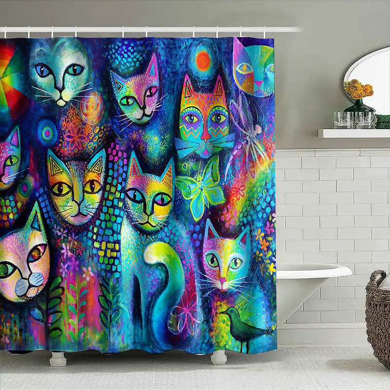 ม่านอาบน้ำลายแมว ของตกแต่งสำหร - Home Bathroom Decor Ideas บทวิจารณ์และราคา