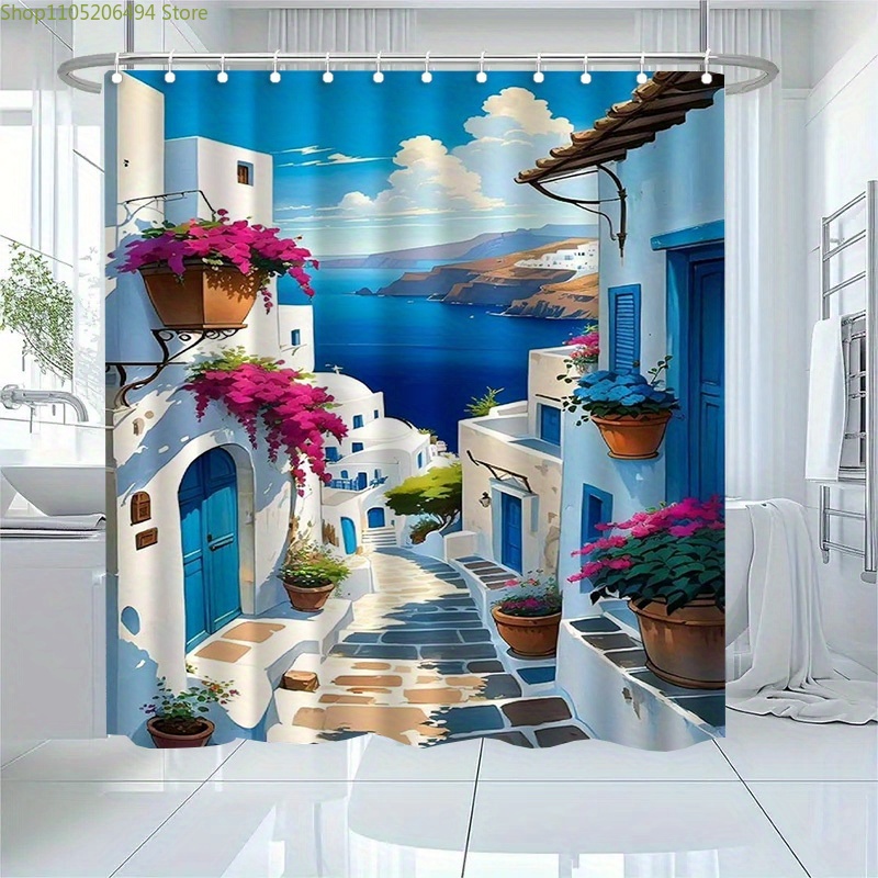 ผ้าม่านอาบน้ำลายเกาะซานโตรินี  - Home Bathroom Decor Ideas บทวิจารณ์และราคา